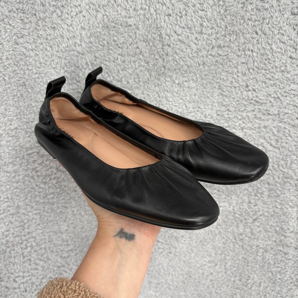Cole Haan Grand 360 York Ballet Flats Sz 9 Black Soft Leather Square Toe Ruched